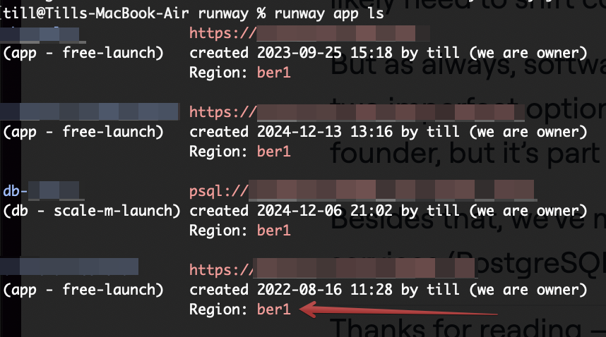 Runway CLI: Regions in the app list