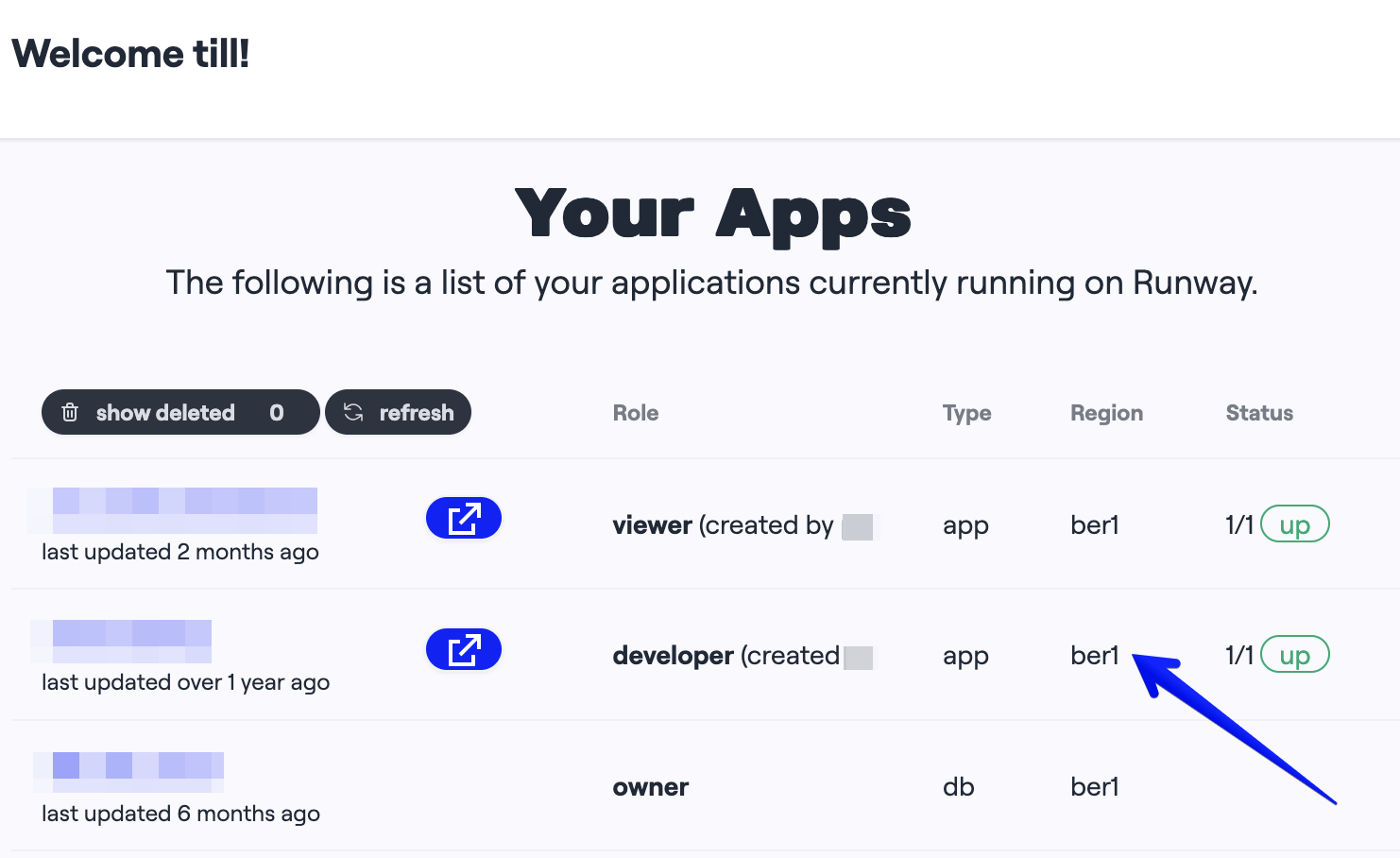 Runway UI: Regions in the app list