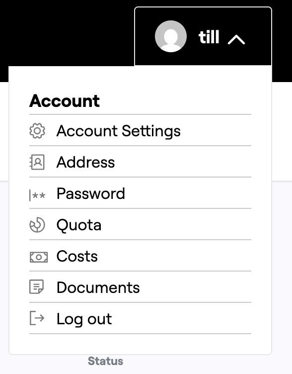 Runway UI: user menu