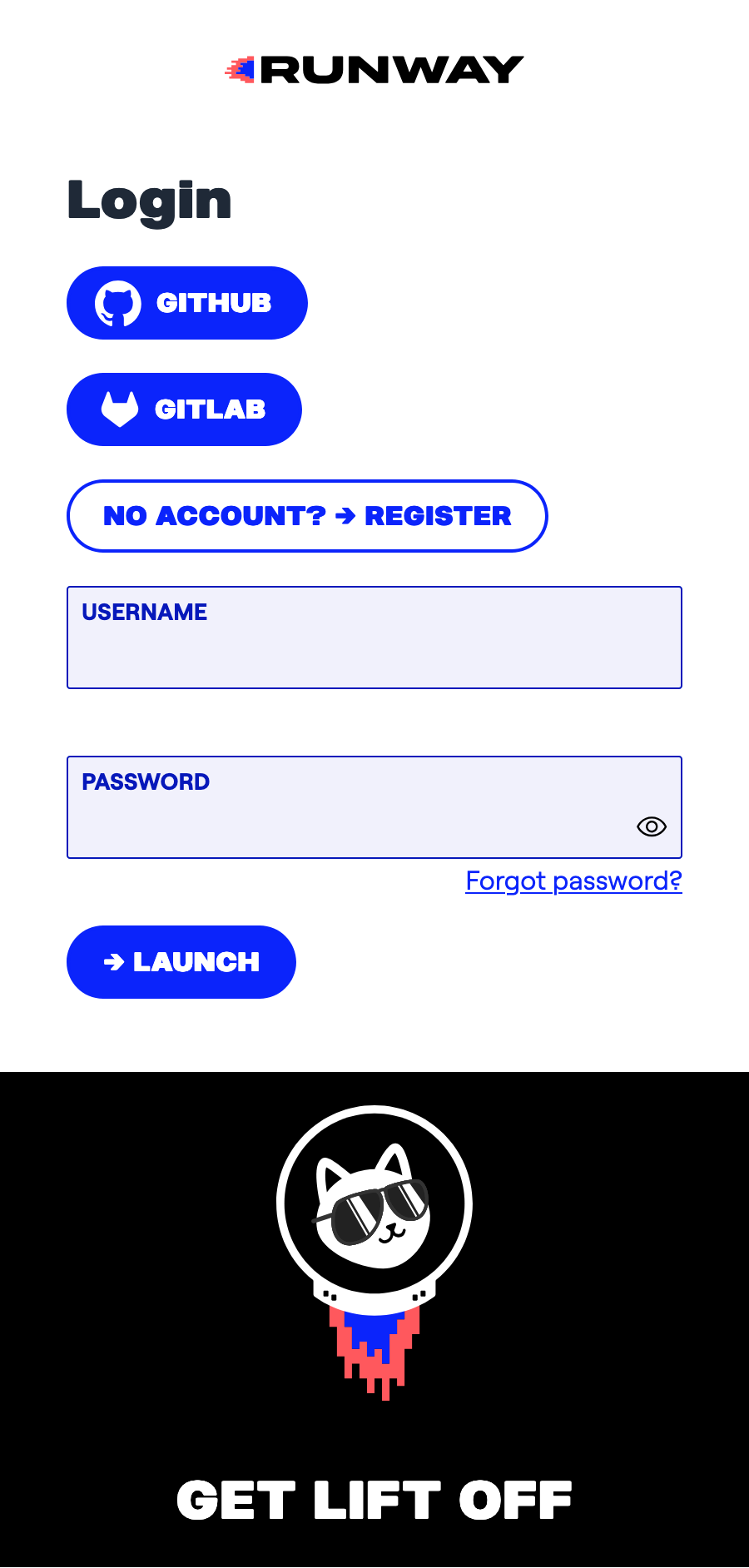 Runway UI: OIDC Login/Registration via Github and Gitlab